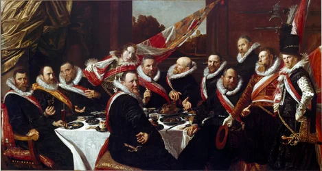 Banketten for offiserene i Sankt Georgs skytterkorps i Haarlem. Maleri av Franz Hals (ca. 1580-1666), 1616. Sun. 170 x 120 cm. Haarlem, Frans Hals-museet, Holland
