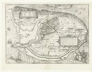 Kart over eiland Voorne en plattegrond av Brielle, 1572 Brillium, Holland opp. på grunn av den innbyrdes nederlandske krigen, som i året for seieren til Frelsen 72 e.Kr. i aprilvarmen begynte han her, berømt (tittel på objekt)