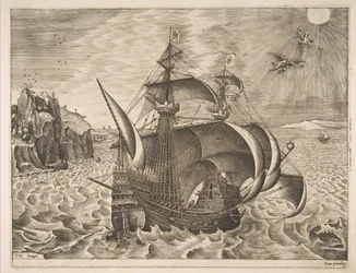 Bevæpnet tremester med Daedalus og Icarus in the Sky fra The Sailing Vessels, 1561-65.