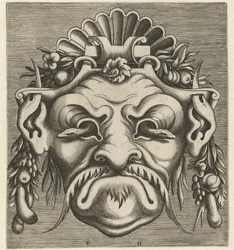 Maske med to slanger som ser ut av øyehulene Pourtraicture ingenieuse de plusieurs facons de masques... (serietittel)