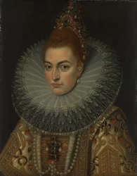 Portrett av erkehertuginne Isabella Clara Eugenia (1566-1633, Infanta av Spania, ca. 1600 (olje på kobber)