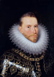 ""Portrett av Albert av Østerrike (1559-1621)" (Portrett av Albert VII, erkehertug av Østerrike (1559-1621)) Maleri av Frans Pourbus den yngre (1569-1622) - Olje på tre - Dim 60x42 cm Groeningemuseum, Brugge