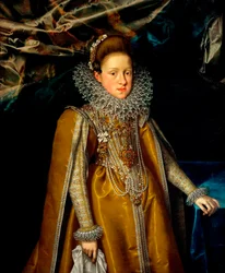 ""Portrett av Maria Magdalena av Østerrike (1589-1631) storhertuginne av Toscana"" (Portrett av erkehertuginne Maria Maddalena av Østerrike (1587-1631), storhertuginne av Toscana) Maleri av Franz Pourbus den yngre (1569-1622), ca 1604 - Olje på lerret Dim 