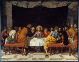 Cene Kristus omgir apostlene. Maleri av Frans Pourbus Le Jeune (Francois (Franz) Porbus