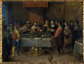 Damokles ved bordet, før 1620 (olje på kobber)