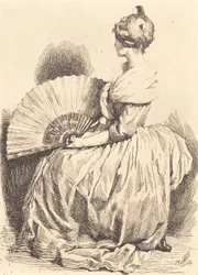 Sittende dame med vifte