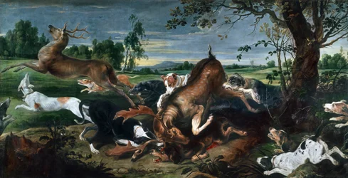 Hjortejakt, av Frans Snyders (1579-1657), olje på lerret, 220x420 cm.