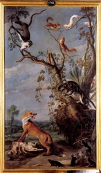 Katten og reven. Illustrasjon til en fabel av Jean de La Fontaine. 17. århundre, Madrid, Prado-museet