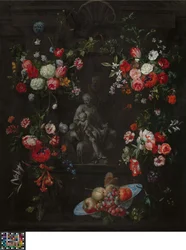 Blomsterkrans med Den hellige familie