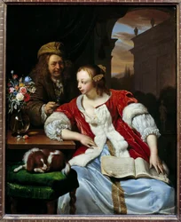 Den avbrutte sangen Portraits of the artist and his wife. Maleri av Franz van Mieris dit le Vieux (1635-1681)