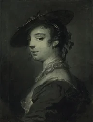 Portrett av en ung dame, bystelengde (olje på lerret)