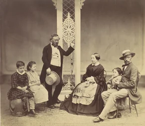 [Gruppeportrett av seks personer], 1850-60-tallet.