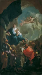 Madonna og Child tronet, tilbedt av helgener