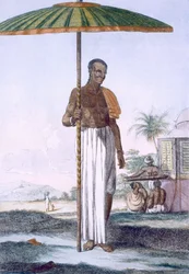 Porter av Ouriah-kasten, fra 'The Hindus or the Description of their Mores, Customs and Ceremonies', pub. 1808-12 (farget etsning)