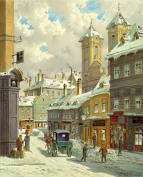 Neustiftgasse i Wien med Ulrichskirche