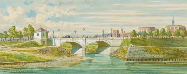 Radetzky-broen over Wien-elven med dens sammenløp med Donau