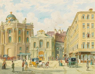 Det gamle Burgtheater i Wien - Franz Gerasch (1826-1906). Akvarell på papir, tidlig på 1900-tallet. Mål: 23x29 cm. Privat samling