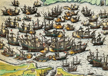 Uovervinnelig armada, gravering av Franz Hogenberg (1535-1590), Spania