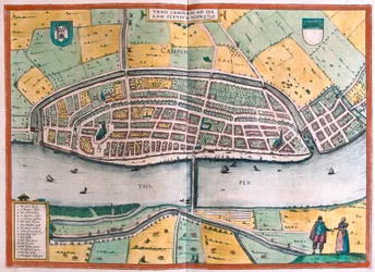 Kampen og elven IJssel eller Yssel, Nederland (gravering
