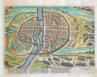 Kong Henry av Navarra som beleirer Paris, august 1590, av Franz Hogenberg, gravering