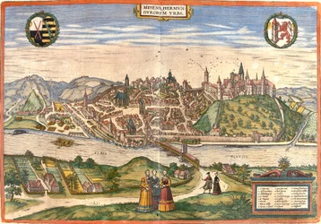 Utsikt over Meissen (Misena), Tyskland (radering