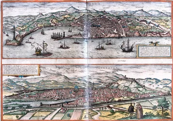Utsikt over gener (Genua) og Firenze (Florentia), Italia (radering