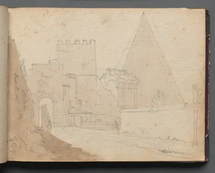 Album med utsikt over Roma og omgivelsene, landskapsstudier, side 08a: "Porta St. Paolo"