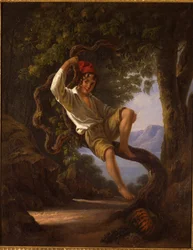 En ung gutt som klatrer i et tre, 1820-tallet