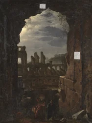 Utsikt over Colosseum i måneskinn