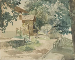 Et gårdstun nær Merano, 1860.