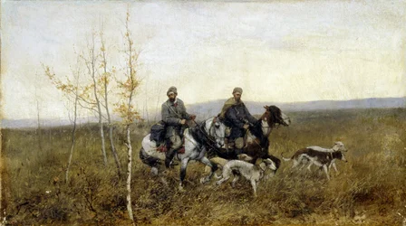 Jegerene. Maleri av Franz Roubaud (1856-1928), olje på lerret