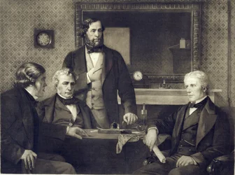 Michael Faraday (1791-1867) avviste presidentskapet i Royal Society i 1858, etter et maleri av Edward A. Armitage (1817-96) (fotogravyr)
