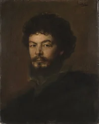 Portrett av arkitekten og billedhuggeren Lorenz Gedon (1844-1883), av Lenbach, Franz, von (1836-1904). Olje på papp. Mål: 59x47 cm. Nationalmuseum Stockholm