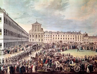 Ludwig van Beethovens (1770-1827) begravelse i Wien, 29. mars 1827 (detalj)