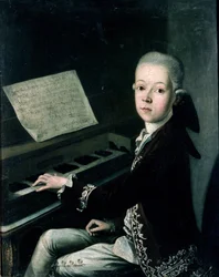 Portrett av Carl Graf Firmian ved pianoet, tidligere antatt å være Wolfgang Amadeus Mozart (1756-91)