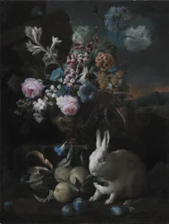 Blomsterstykke med kanin