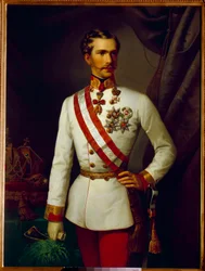 Portrett av Francois Joseph av Østerrike var 28 år gammel i seremoniell uniform (1830-1916). Maleri av Francois Xaver Winterhalter (1806-1873)