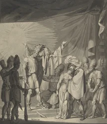 Solkongen salver et bundet par, fra August von Kotzebues Die Sonnenjungfrau, 1800-tallet.