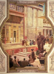 Det greske teatret i Taormina, Sicilia fra en serie om The History of Theatre (takmaleri)