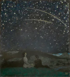 Shooting stars (Franz og Mary von Stuck) - Shooting Stars (Franz og Mary Stuck), av Stuck, Franz, Ritter von (1863-1928). olje på tre