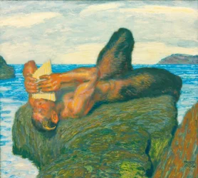 Syrinxblasender Faun am Meer