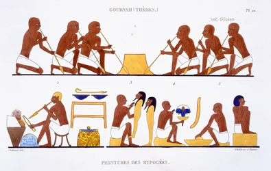 Metalworking, from a Rare Record of Frescoes from Thebes, recorded 1819-1822 on his second visit to Egypt by Frederic Cailliaud (1787-1869), colour litho   1425230   no       norwegian Successfully Translated  Original: Chemin de fer de Toulouse à Bayonne.