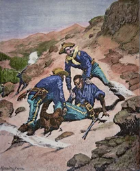 Redningen til korporal Scott under Geronimo-kampanjen i 1886 (farget gravering)