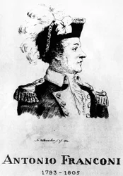 Circus: Eau forte av Frédéric Hillemacher, portrett av Antonio Franconi (1793-1805) - i "The Franconi Circus"".