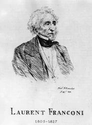 Sirkus: Eau forte av Frédéric Hillemacher, portrett av Laurent Franconi (1805-1827) - i "The Franconi Circus"".