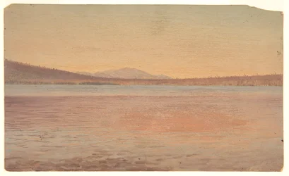 Fjern utsikt over fjellene Katahdin og reisende vist fra innsjøen Millinocket