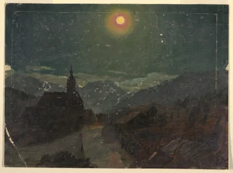 Tegning, Alpelandskap om natten, 1868
