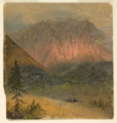 Tegning, alpin studie av en solnedgang, juli 1868