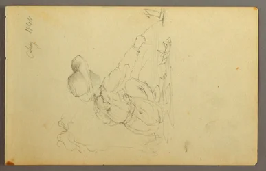 Tegning, Gutt som trekker seilbåt, 1844