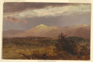 Tegning, Catskill-fjellene ved solnedgang, 1882